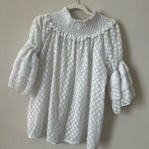 White Polka Dot Ruffled Women's Top